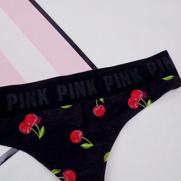nwt Victoria's Secret PINK thong logo waistband cherries cherry fruit - Picture 1 of 5